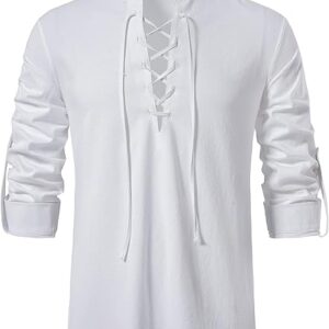 Men's Pure Cotton Retro Lace Up Shirts